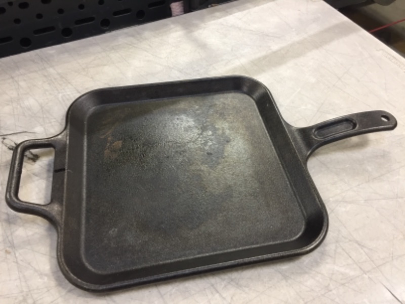 Photo 2 of 12 Inch Square Cast Iron Griddle. Pre-Seasoned Grill Pan with Dual Handles