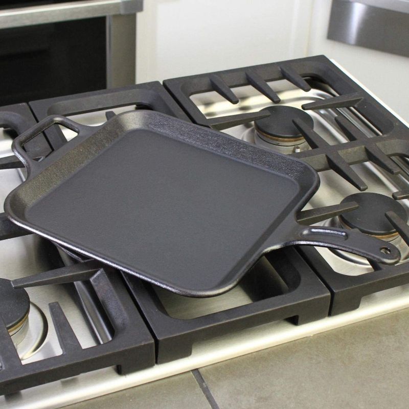 Photo 1 of 12 Inch Square Cast Iron Griddle. Pre-Seasoned Grill Pan with Dual Handles
