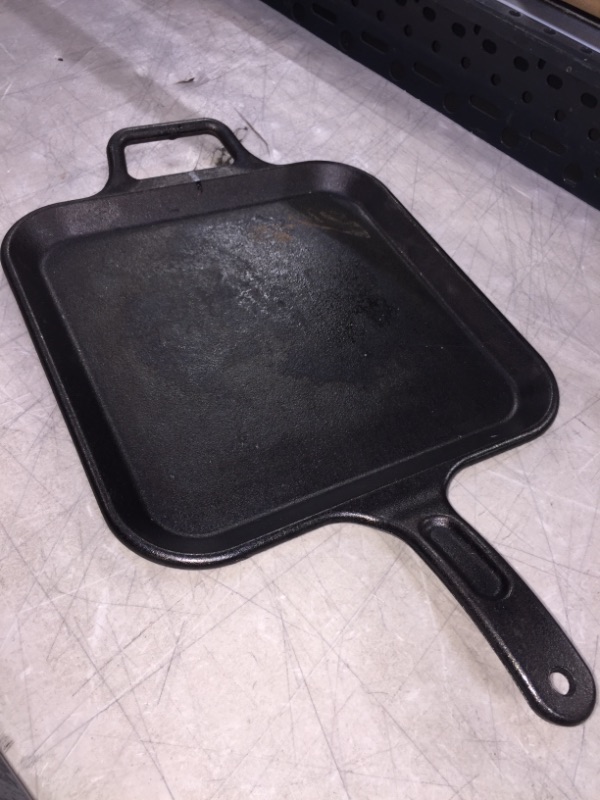 Photo 3 of 12 Inch Square Cast Iron Griddle. Pre-Seasoned Grill Pan with Dual Handles