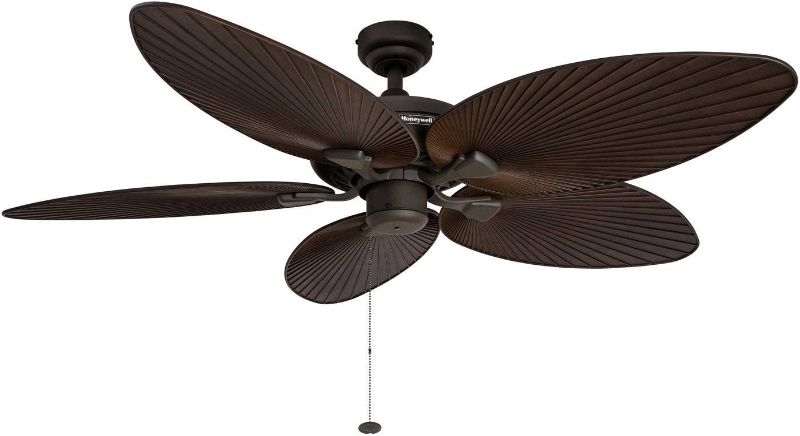 Photo 1 of 52" Honeywell Palm Island Bronze, Tropical Ceiling Fan with Bowl Light
