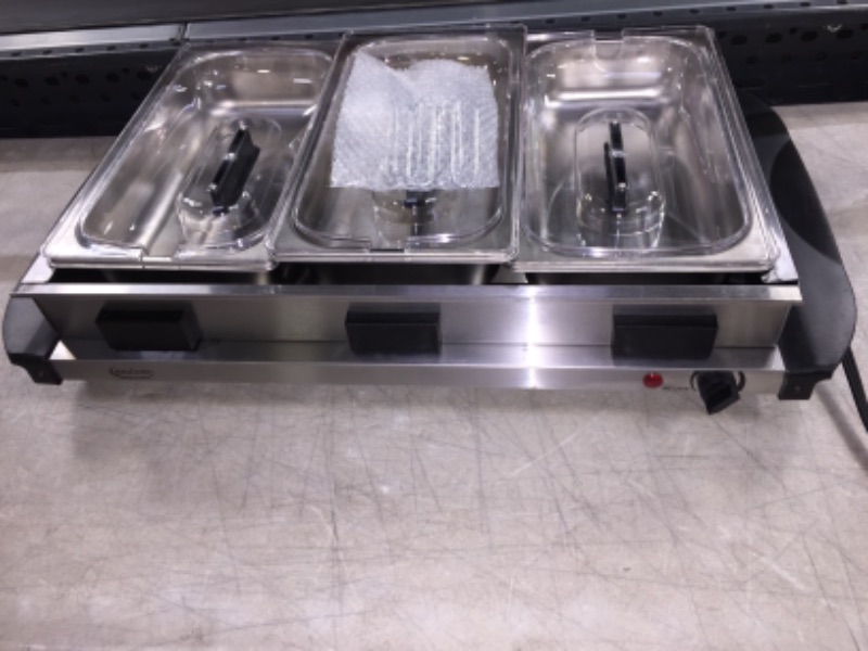 Photo 1 of Betty Crocker Buffet Server & Warming Tray, 3 serving vessels, Metal