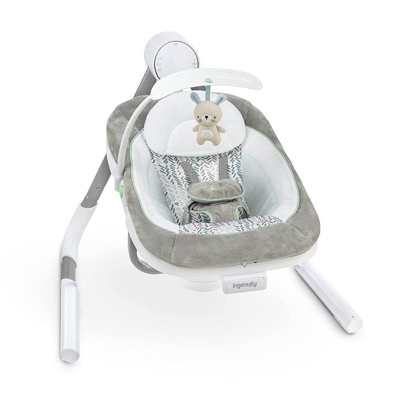 Photo 1 of Ingenuity Anyway Sway USB Dual-Direction Portable Baby Swing in Spruce, Ages 0-9 Months, Blue