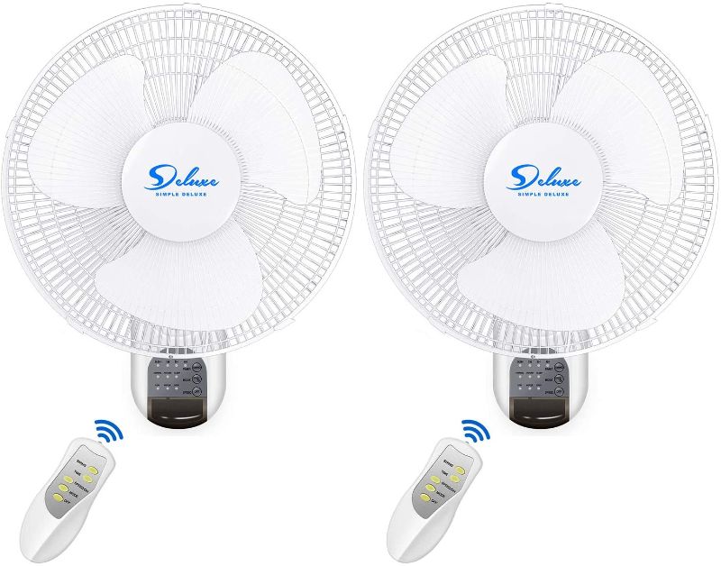 Photo 1 of Simple Deluxe 2 Pack-16 Inch Digital Wall Mount Fan with Remote Control, 3 Oscillating Modes, 3 Speed, 72 Inches Power Cord, White