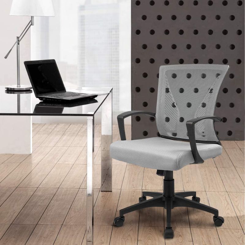 Photo 1 of Furmax Office Mid Back Swivel Lumbar Support Desk, Computer Ergonomic Mesh Chair with Armrest (Gray)