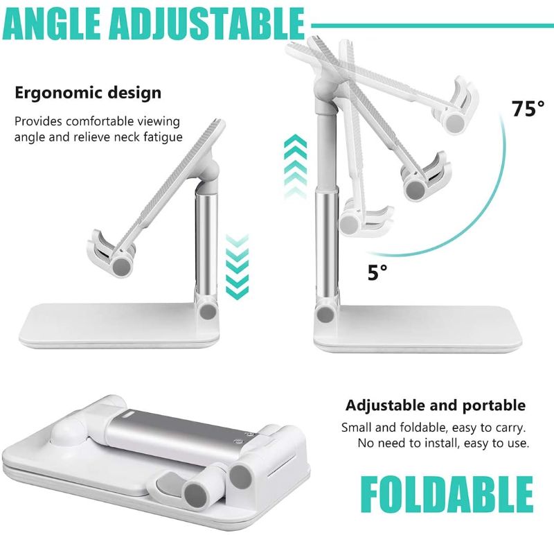 Photo 1 of Cell Phone Stand for Desk, Angle Height Adjustable Phone Holder for Office, Compatible with iPhone 12 11 Pro XS Max XR 8 7 6S Plus, Samsung S20+ Note10, Tablets, Charging Accessories