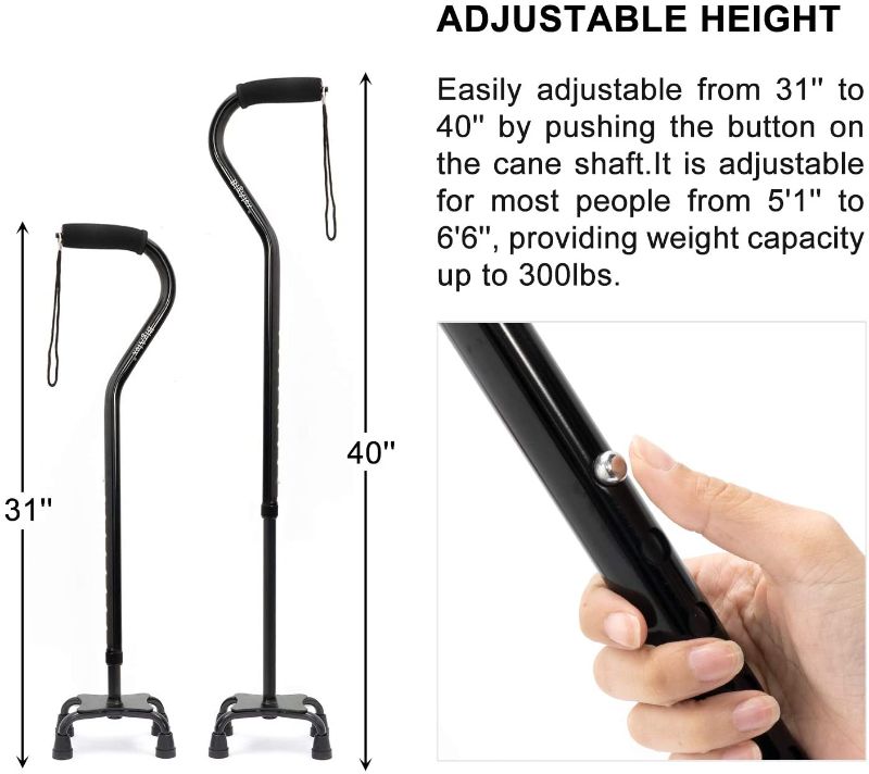 Photo 1 of  Quad Cane Adjustable Walking Cane Flexible Lightweight Comfortable Foam Padding Handle with 4-Pronged feet for Extra Stability 