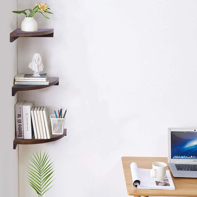 Photo 1 of OROPY 3 Tier Radial Corner Shelves for Wall , Solid Wood Floating Corner Storage Shelves 