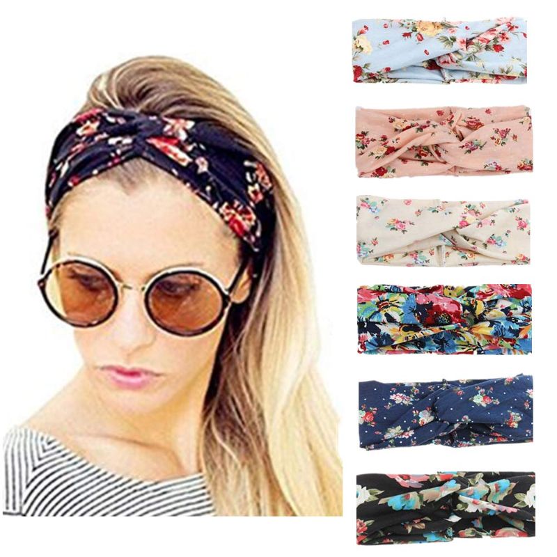 Photo 1 of 12 Pack Women Headbands Elastic Turban Head Wrap Boho Floal Criss Cross Hair Band