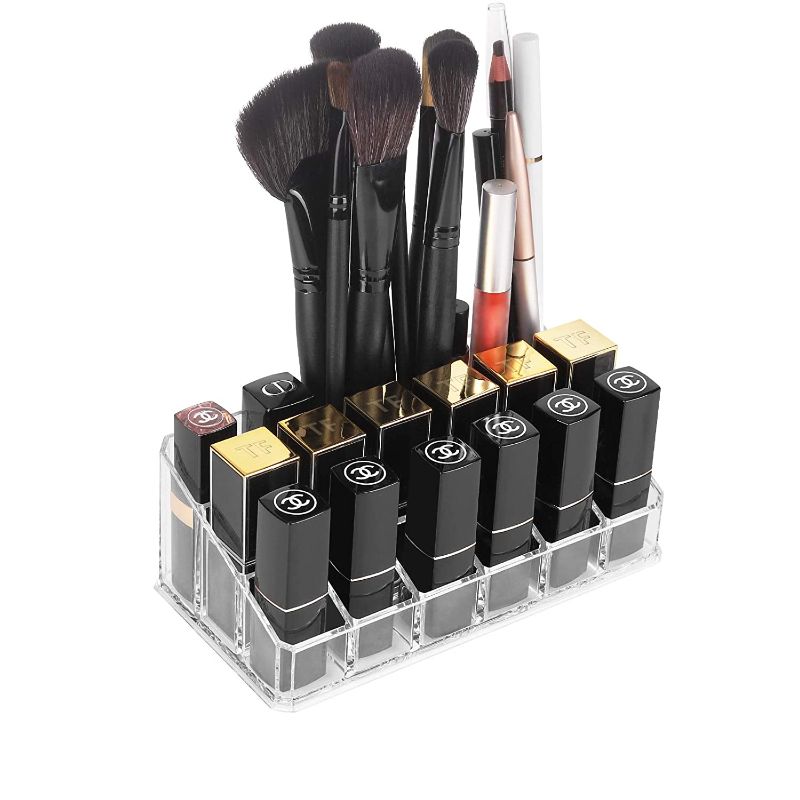 Photo 1 of Lipstick Organizers and Storage,18 Slots Acrylic Lipstick Holder & Cosmetics Storage Display Case,Keep Lipsticks,Lip Gloss,Makeup Brushes in Order -- 3 PCK
