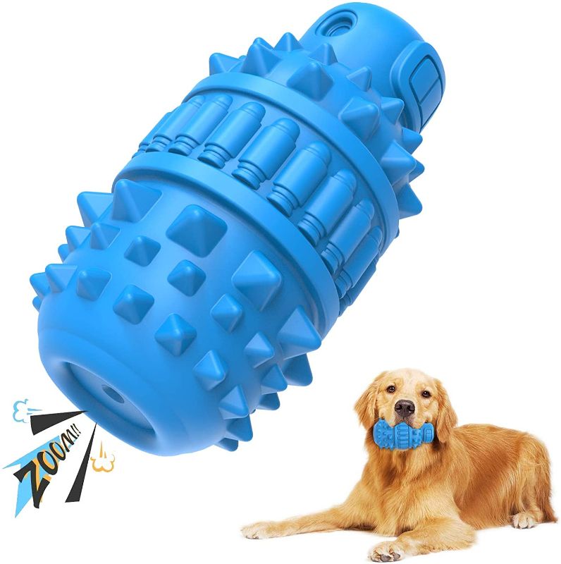 Photo 1 of Dog Chew Toys for Aggressive Chewers Large Medium Breed Dog, Indestructible Squeaky Dog Toys for Medium Large Dogs, Natural Rubber Dog Toothbrush Toy for Dog Cleaning Teeth, Training and Fetching
