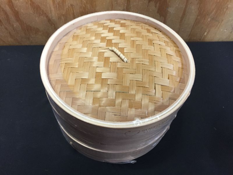 Photo 2 of 
SUMSUM KITCHEN 10 inch Bamboo Steamer Basket, 2 Tier Food Steamer, Natural Bamboo 