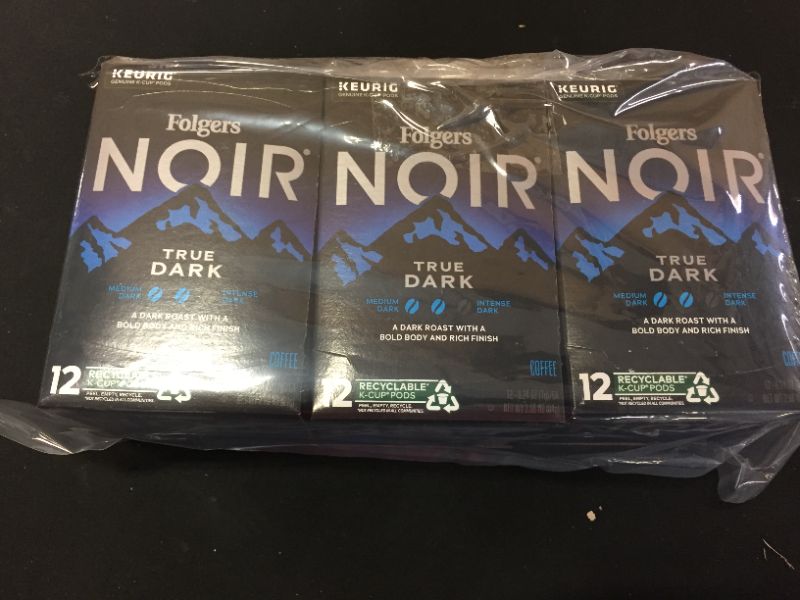Photo 2 of 3pack--Folgers Noir True Dark Dark Roast Coffee, 36 count Keurig K-Cup Pods  exp date 02-2022
