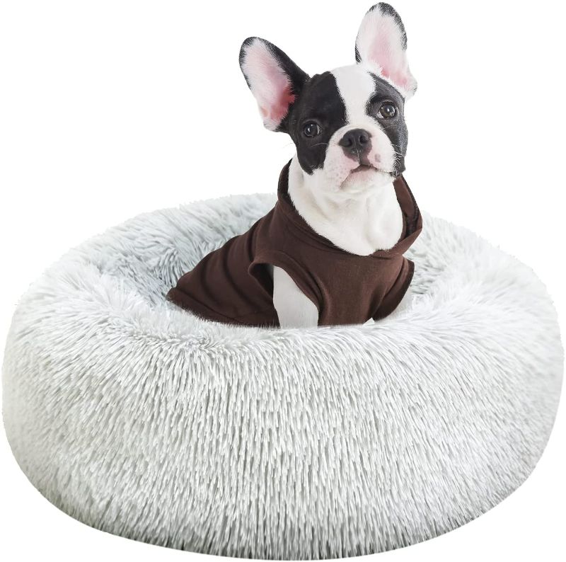 Photo 1 of BEDELITE Dog Bed Cat Bed - Round Dog Bed in Soft Faux Fur Pet Bed, Donut Calming Dog Bed & Cat Bed for Small Medium Dog & Cat 20/23/30 Inches Fit up to 15/25/45LBS (Grey) Washable 23X23
