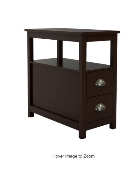 Photo 1 of 23.62 in. W Brown Rectangle Top MDF End Table Narrow Nightstand with 2 Drawers and Open Shelf
