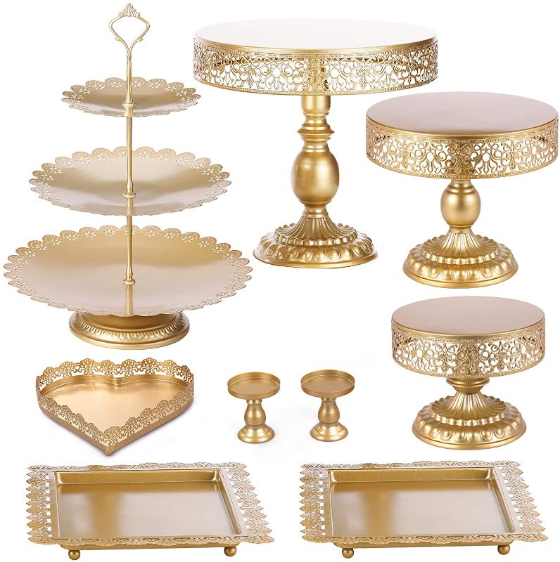 Photo 1 of BOLATU Cake Stands Set?9 Pcs Metal Round Cake Stands Set Cupcake Stands Set Birthday Party Wedding Party Afternoon Tea Dessert Display Stands?Gold