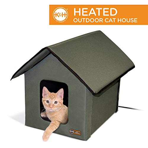 Photo 1 of  K & H Pet Products Outdoor Heated Kitty House Cat Shelter Olive Green 18 X 22 X 17 Inches
