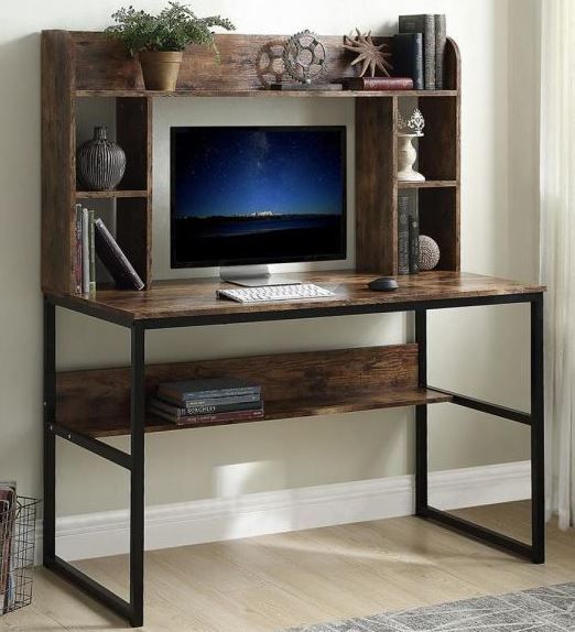 Photo 1 of 47.2 in. Retangular Rustic Brown Wood Home Office Computer Writing Desk with Storage Shelves