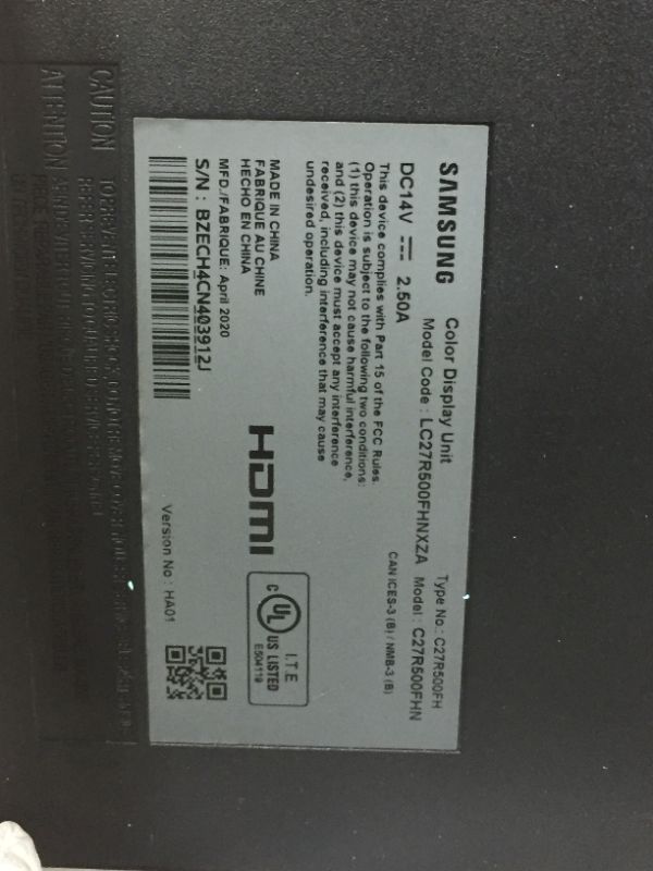 Photo 1 of PARTS ONLY PARTS ONLY PARTS ONLY SAMSUNG LC27F398FWNXZA SAMSUNG C27F398 27 Inch Curved LED Monitor