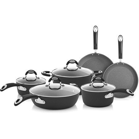 Photo 1 of Bialetti 7559 Impact Nonstick Heavy Gauge Oven Safe 10 Piece Cookware Set, Gray