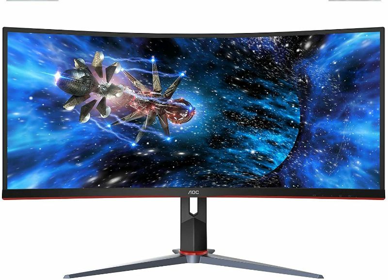 Photo 1 of 34" Curved Frameless Gaming Monitor, Ultra-wide QHD 3440x1440, 144Hz, Black/Red
