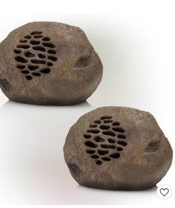 Photo 1 of Set of 2 Outdoor Waterproof Bluetooth Solar Wireless Resin Rock Speakers Brown - Alpine Corporation