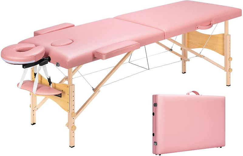 Photo 1 of VIVOHOME Portable Massage Table Therapy Bed with Carrying Bag for Spa Salon Clinic, Pink