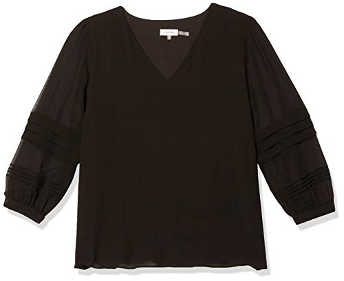 Photo 1 of Calvin Klein Women's Long Sleeve V Neck Blouse, Black, Extra Large