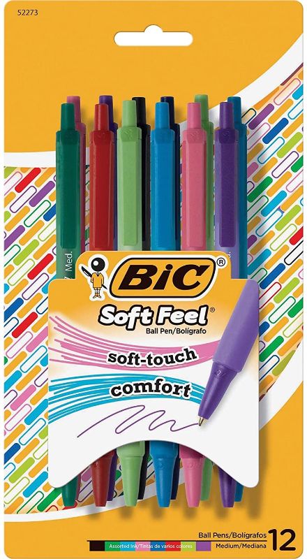 Photo 1 of 3 pack - BIC Soft Feel Fashion Retractable Ballpoint Pen With Special No-Slip Comfortable Grip, Medium Point (1.0mm), Assorted Colors, 12-Count