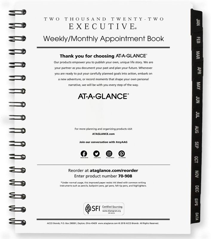 Photo 1 of 2022 Weekly & Monthly Appointment Book Refill for 70-545 by AT-A-GLANCE, 6-1/2" x 8-3/4", Executive (7090810)
