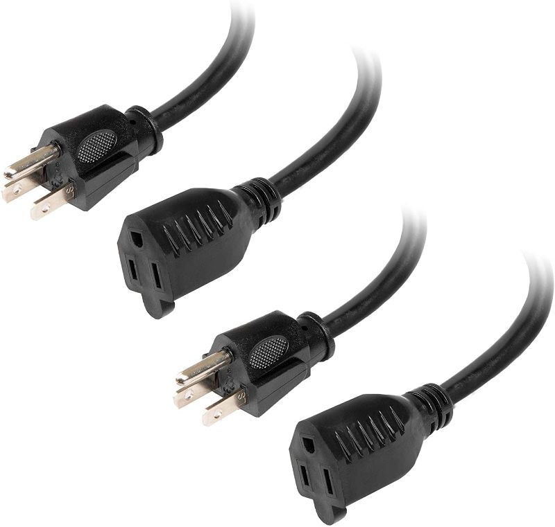 Photo 1 of 2 Pack of 25 Ft Outdoor Extension Cords - 16/3 Durable Black 3 Prong Extension Cord Pack
