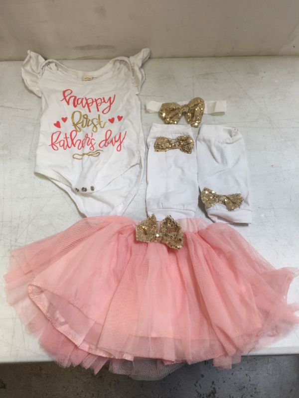 Photo 1 of Baby Girl Happy First Fathers Day Outfit Set Pink With Tutu 0-3 months