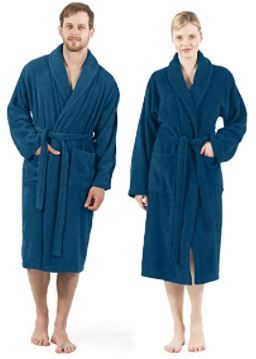 Photo 1 of 100% Cotton Dan River, Terry Bathrobe, Spa Robe, Soft, Plush, Lightweight, Absorbent, Men, Women, One Size Fits Most