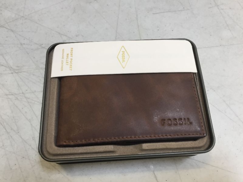 Photo 3 of Fossil Men's Leather Slim Minimalist Money Clip Bifold Front Pocket Wallet, Derrick Dark Brown