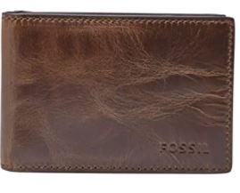 Photo 1 of Fossil Men's Leather Slim Minimalist Money Clip Bifold Front Pocket Wallet, Derrick Dark Brown