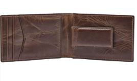 Photo 2 of Fossil Men's Leather Slim Minimalist Money Clip Bifold Front Pocket Wallet, Derrick Dark Brown