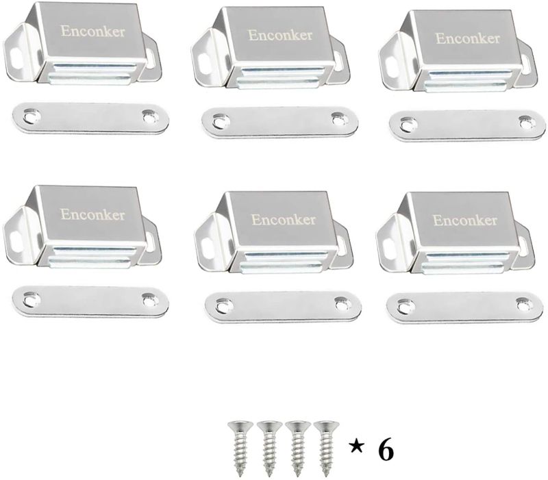 Photo 1 of Enconker Magnetic Door Catch 20lbs 6 Pack, Magnetic Cabinet Latch Stainless Steel Screws, Hidden Strong Strike Tightly Closed Kitchen Cupboard Drawer Wardrobe Furniture Door Shutter Rustproof Closure
