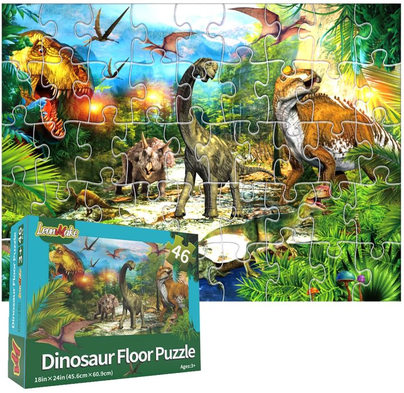 Photo 1 of  Dinosaur Puzzle for Kids Toys: 46 Piece Big Floor Puzzle for 3-8 Year Old Boys & Girls | Fluorescent Jigsaw Puzzles as Christmas Birthday Gift for Toddler | 18 x 24 inch