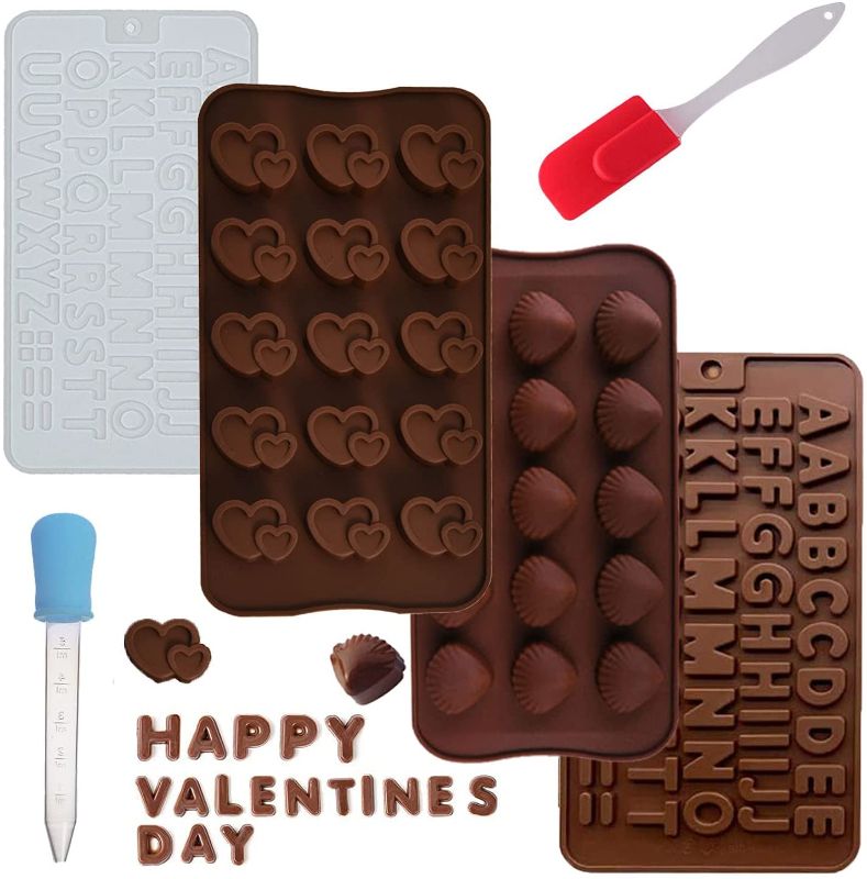 Photo 1 of Chocolate Letter Molds including Letters, Shells,Heart-Shaped,Silicone Mold, DIY Baking Tools for Family Kitchen,Birthday Cake 6 PCS(Comes with 1 Droppers,1 Silicone Spatulas)
