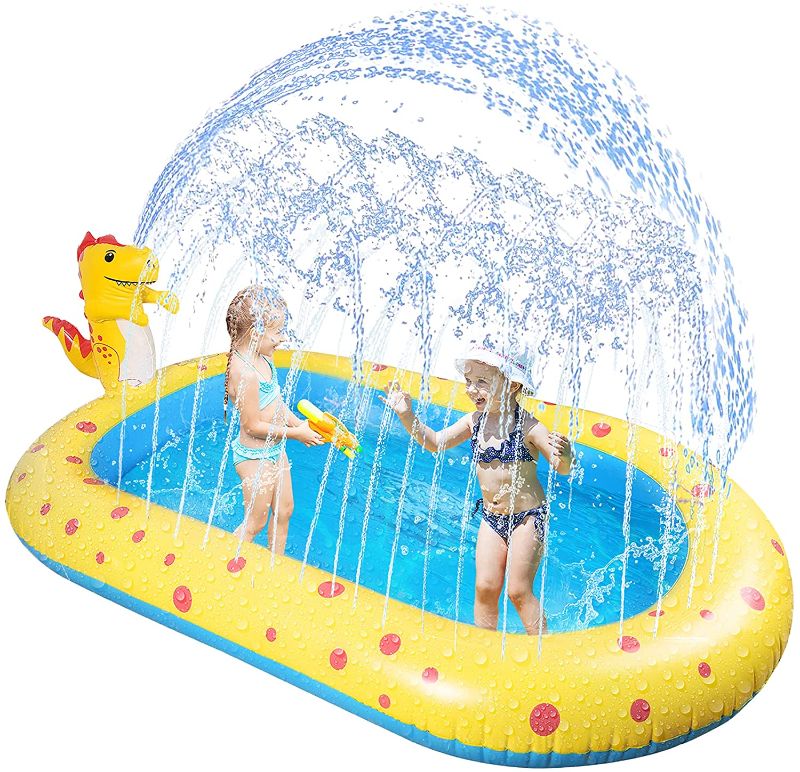 Photo 1 of 3 in 1 Inflatable Sprinkler Pool for Kids,Splash Pool with Sprinkler, Dinosaur Splash pad, Water Sprinkler for Kids Outdoor Play,Suitable Age 2-5 Boys and Girls Summer Outdoor Backyard Sprinkler Toy
