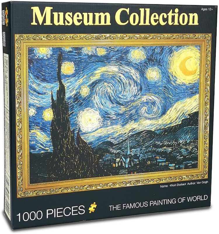 Photo 1 of 1000 Pieces Jigsaw Puzzle is Great Gift for Adults and Families, The Starry Night,Van Gogh Famous Painting Jigsaw Puzzle,Large Finished Size:27.56 x 19.69 inches
