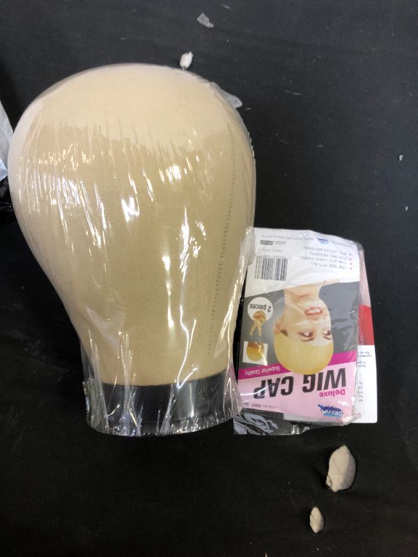 Photo 2 of 22 inch Wig Head Canvas Wig Head Cork Canvas Block Head Dome Wigs Styling Mannequin Head for Making Display Wigs Styling Head Wig Manikin Head Professional Making Wigs Head With Mount Hole Wig Cap and Stand Set Blocks Head