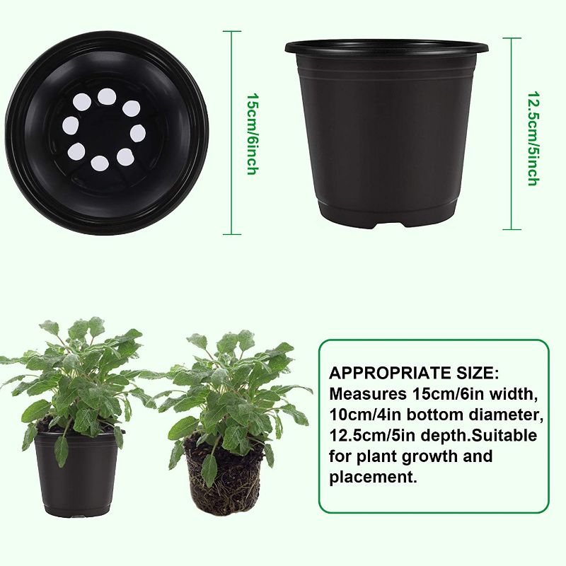 Photo 1 of 50 Pcs 0.5 Gallon Black Plastic Plant Nursery Pots 6 Inches Seed Starting Pots Containers