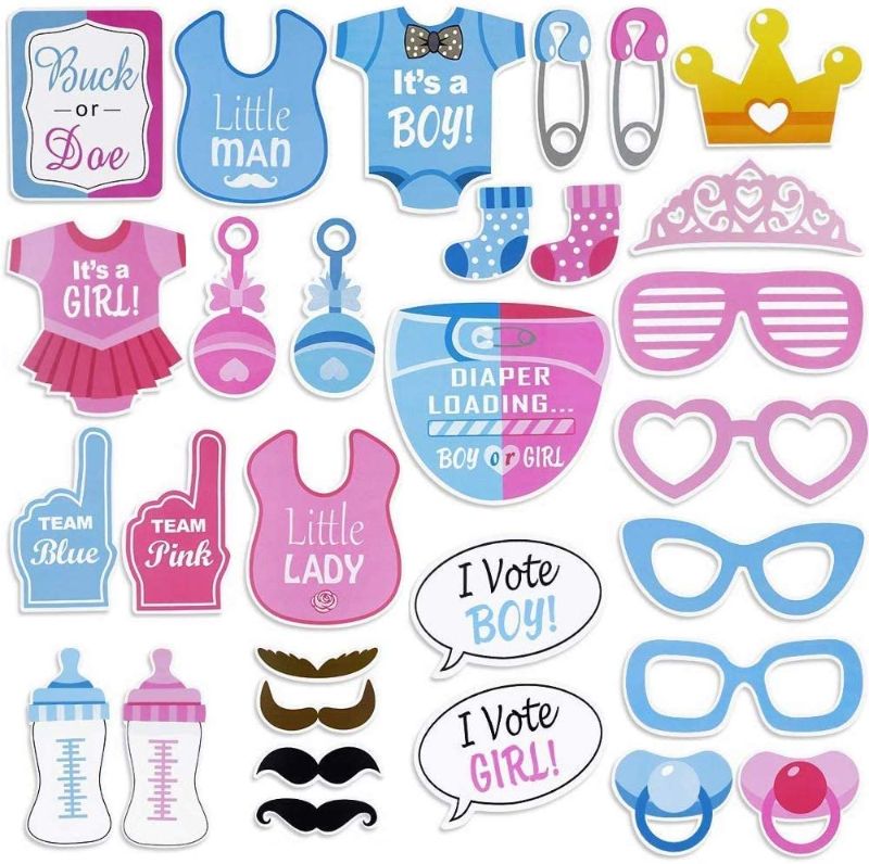 Photo 1 of 30 PCS Gender Reveal Party Boy or Girl Photo Booth Props DIY Kit On A Stick
