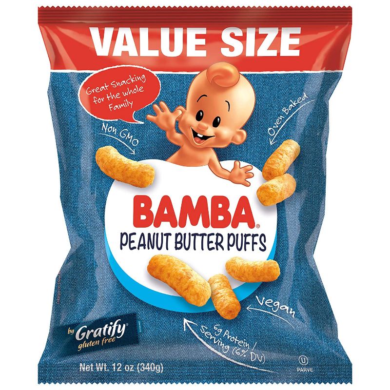 Photo 1 of Gratify Bamba Peanut Butter Snacks for Families - All Natural Peanut Butter Puffs Value Size - 12oz Bag - Peanut Butter Puffs made with 4 Simple Ingredients - Family Size Bag