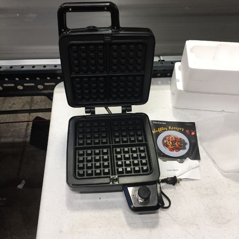 Photo 4 of Elechomes Waffle Maker with Removable Plates, 4-Slice Belgian Waffle Iron, Anti-Overflow Nonstick Grids, Browning Control, Indicator Light, Compact Design, Recipes Included, Stainless Steel