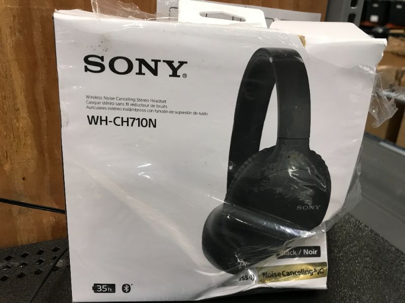 Photo 3 of new item damage box---Sony - WH-CH710N Wireless Noise-Cancelling Over-the-Ear Headphones - Black---damage box
