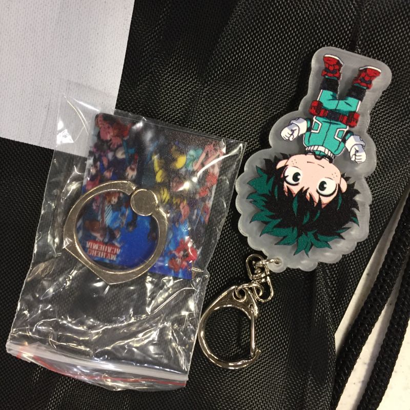 Photo 2 of   my hero academia my hero academy drawstring backpack, pin, keychains, stickers and bracelets bundle , bookmark, 