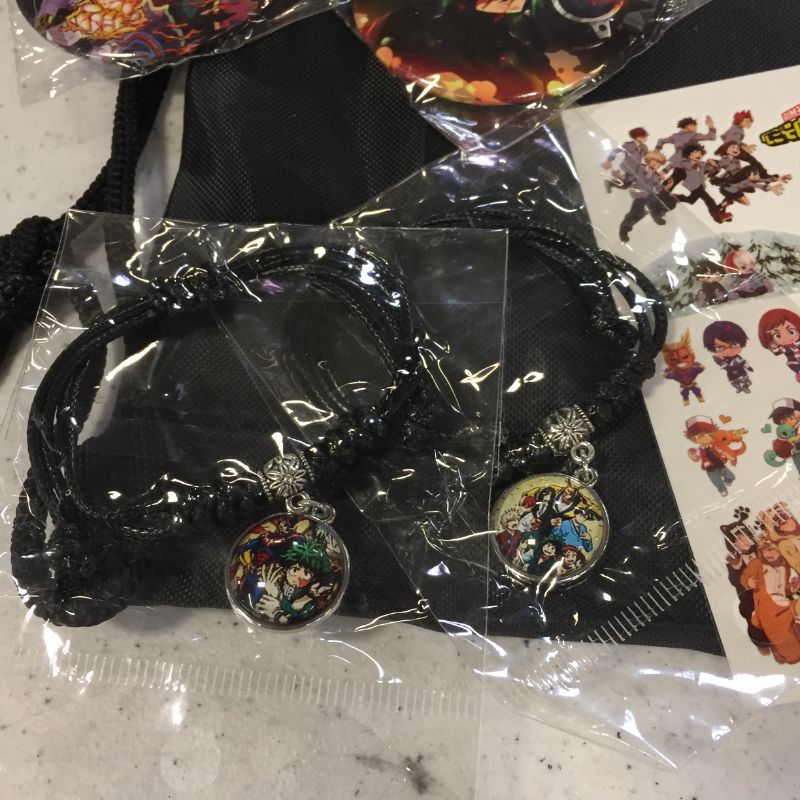 Photo 3 of   my hero academia my hero academy drawstring backpack, pin, keychains, stickers and bracelets bundle , bookmark, 