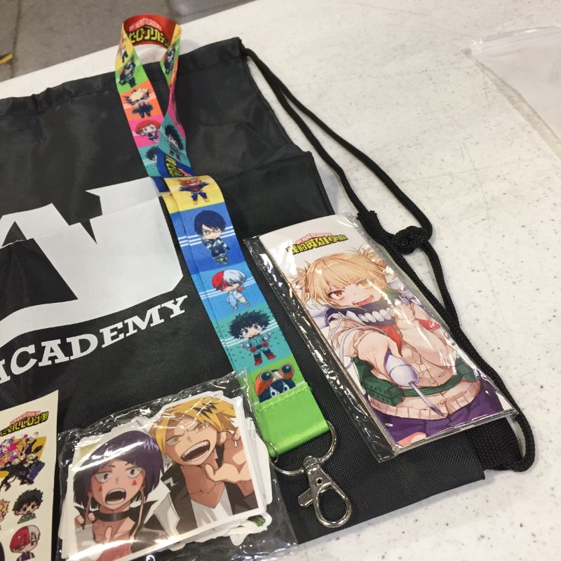 Photo 5 of   my hero academia my hero academy drawstring backpack, pin, keychains, stickers and bracelets bundle , bookmark, 