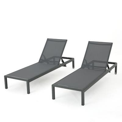 Photo 1 of Cape Coral Outdoor Aluminum Chaise Lounge with Mesh Seat (Set of 2) by Christopher Knight Home